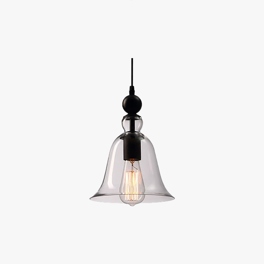 Cooley transparent bell-shaped shade with a black holder and exposed bulb.