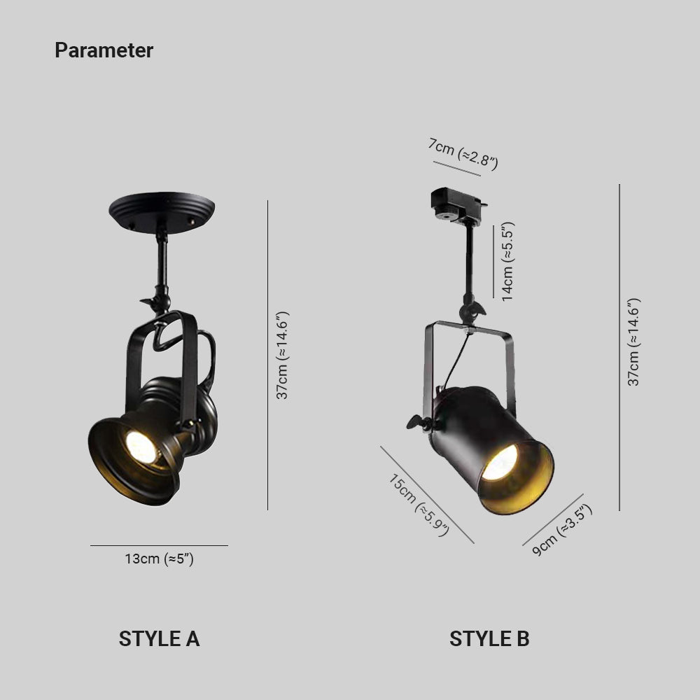 Alessio A and B dimension drawings showing a ceiling canopy and a track adapter