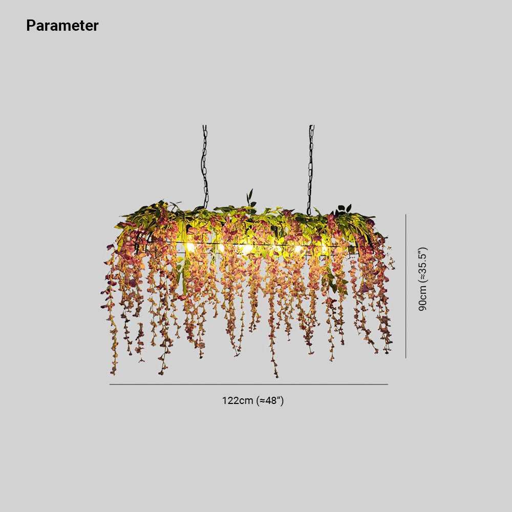 Nest floral pendant diagram showing 122 cm width and 90 cm decorated-body height