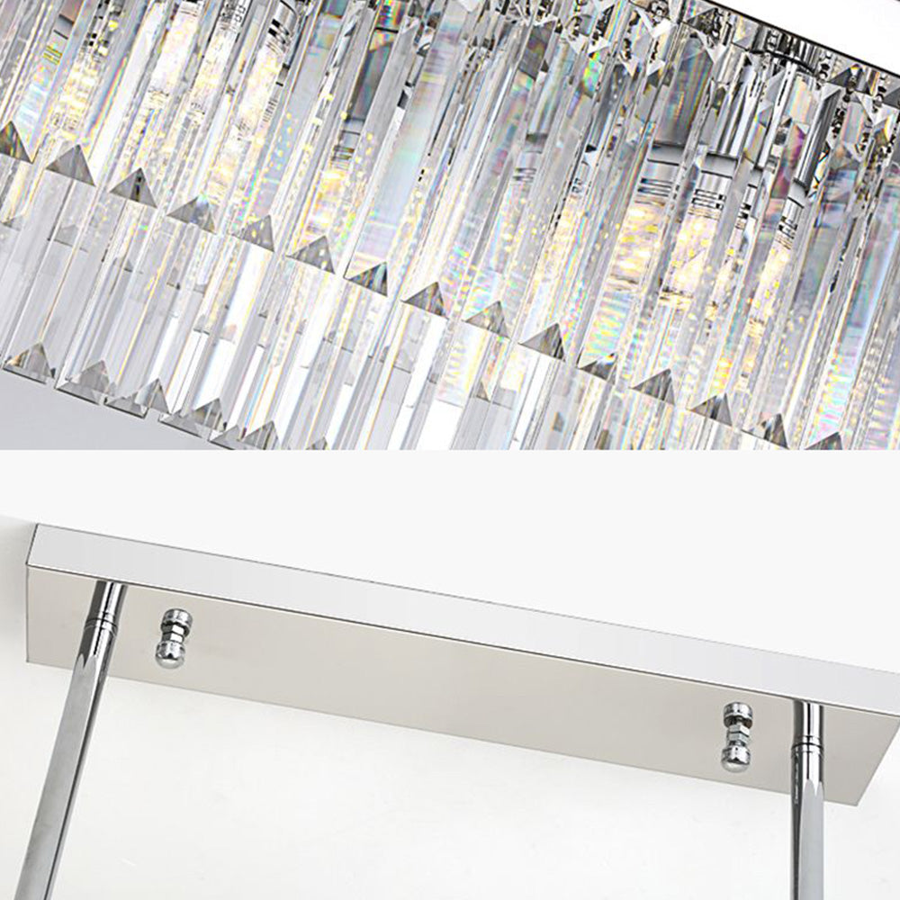 Marilyn detail panels showing illuminated crystal prisms and the canopy underside with two suspension rods