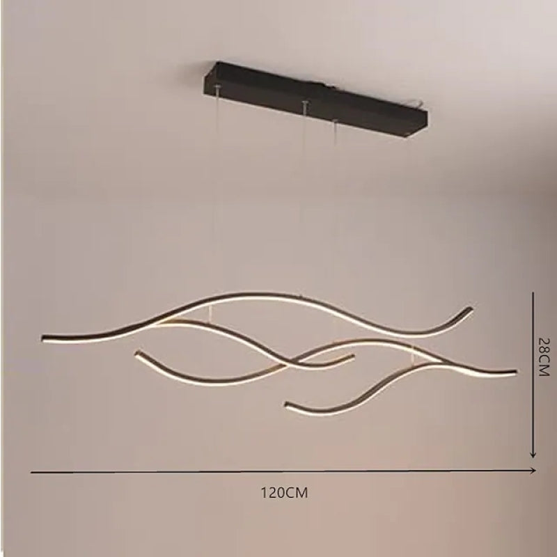 Louise dimension image showing a 120 cm horizontal span and 28 cm height across the curved light-bar body