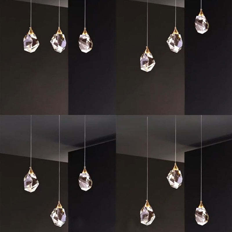 Kristy three crystal drops shown at matching and staggered cable lengths