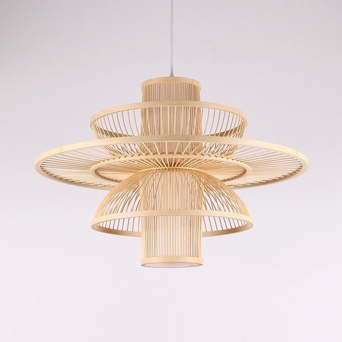 Muto light beige woven pendant with broad circular tiers