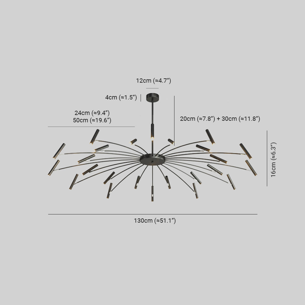 Black Evette horizontal-head diagram with 130 cm span, 16 cm heads and additional dimension annotations