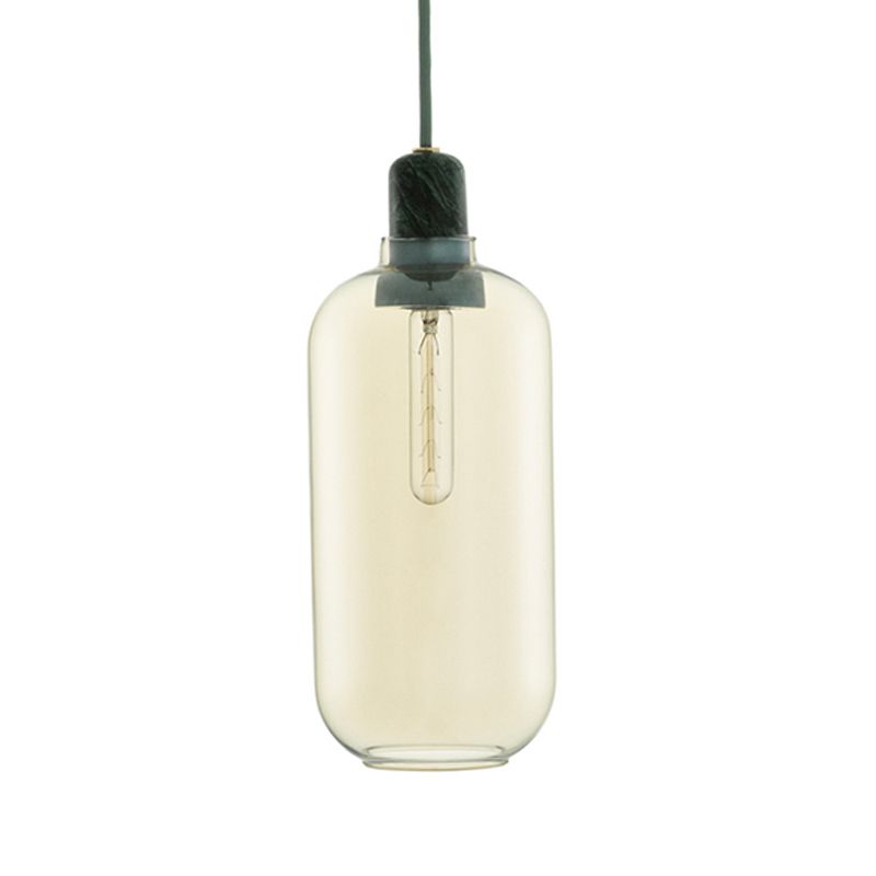 Narrow amber glass cylinder with a marble cap