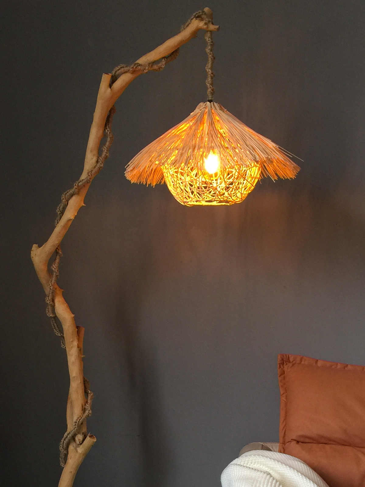 Rustic Rattan Wooden Birdcage Floor Lamp - Cueteks