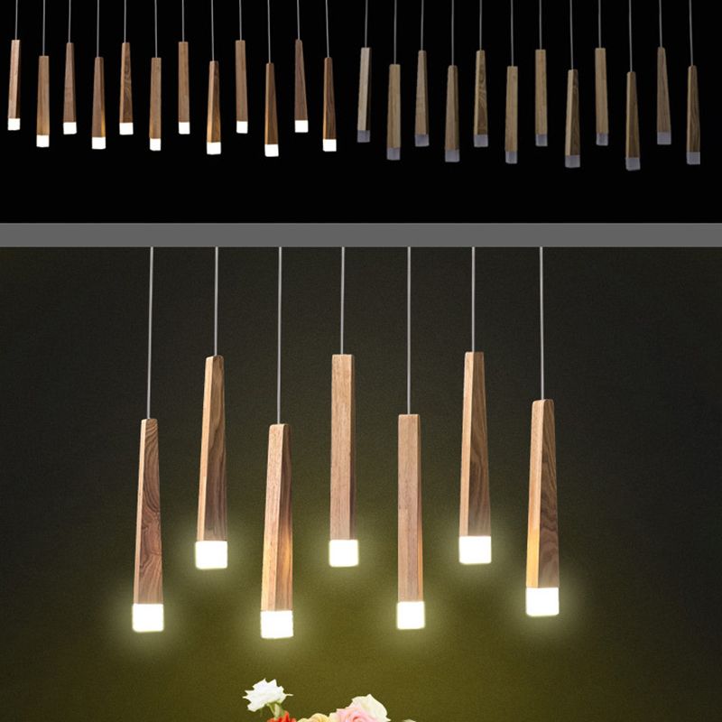 Ozawa arrangement examples: a long row of wood pendants above and staggered groups below.