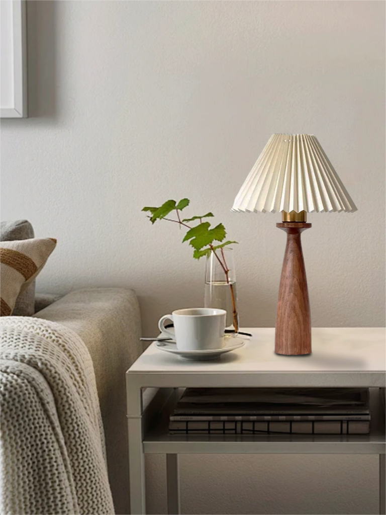Riko Wood Fabric Pleated Table Lamp - Cueteks