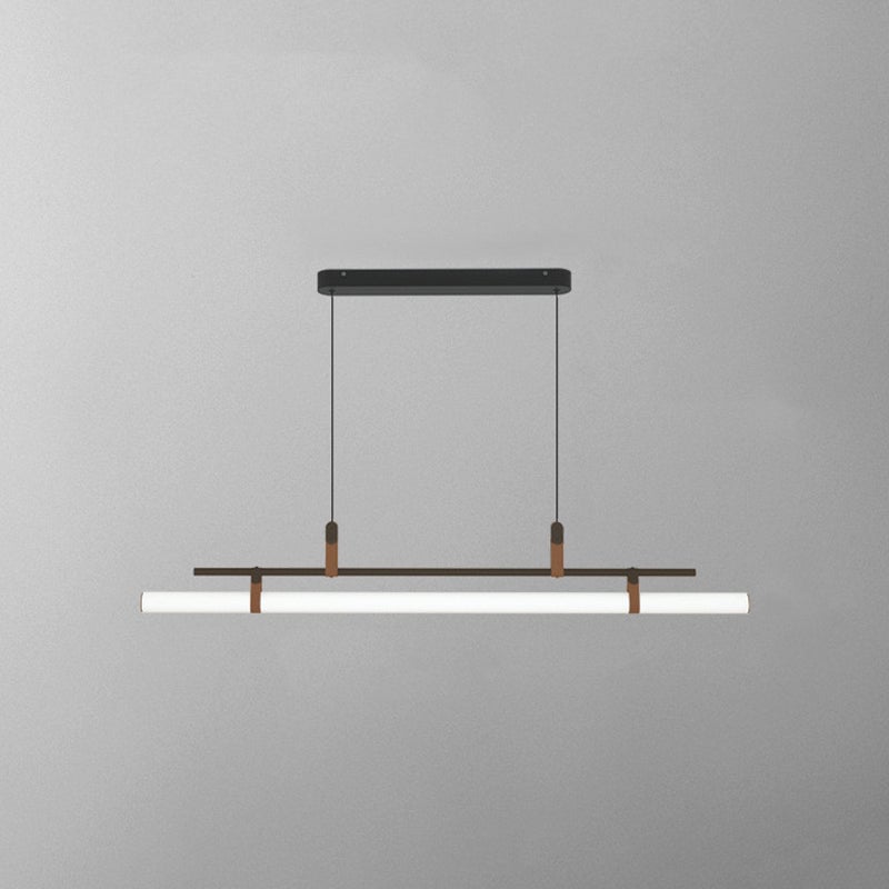 Black Edge pendant isolated on gray, showing the elongated canopy, thin cords, brown connectors and white cylindrical diffuser