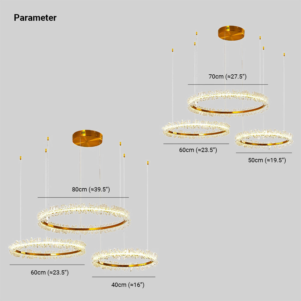 Kristy three-ring drawings labelled 40/60/80 cm and 50/60/70 cm; the 80 cm ring also has an inconsistent 39.5-inch label.