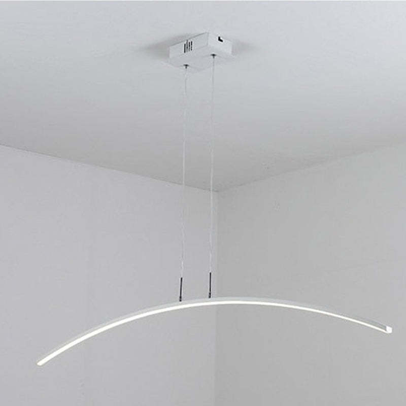Edge white curved pendant showing the ceiling fitting and hanging lines