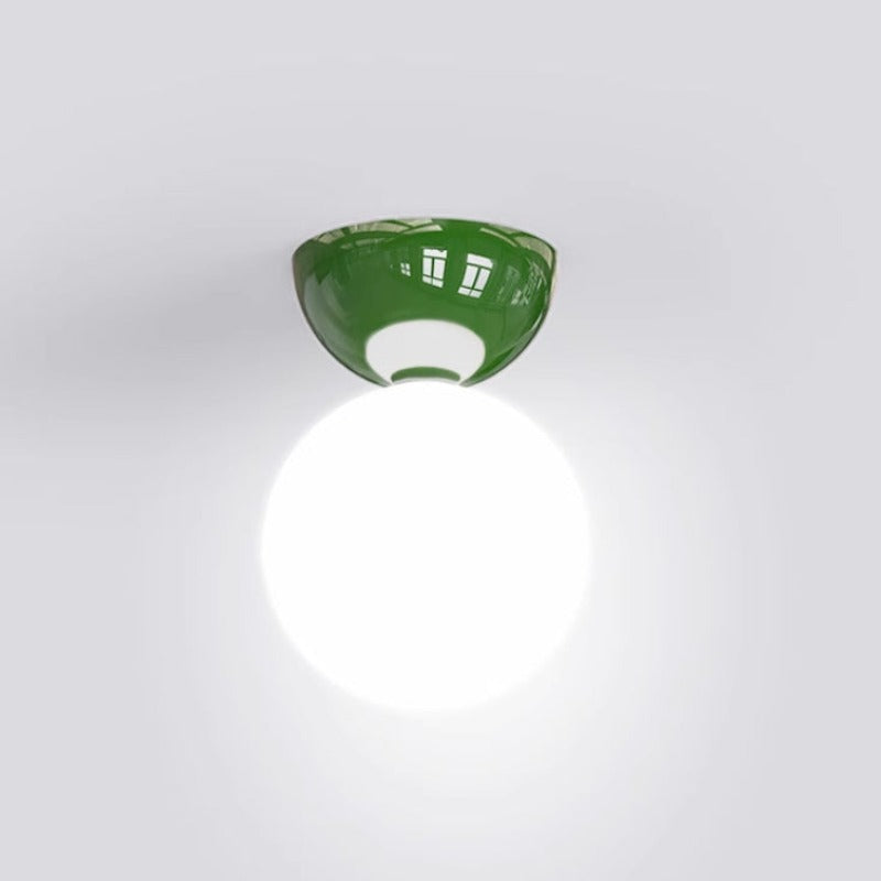 Green Valentina bowl-shaped ceiling canopy with white globe