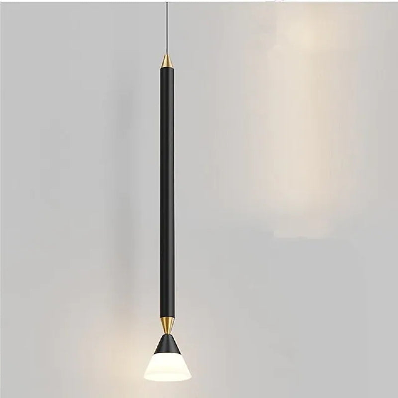 Close view of Carr Style A Black rod, gold-tone end fittings and a small white cone beneath a dark neck