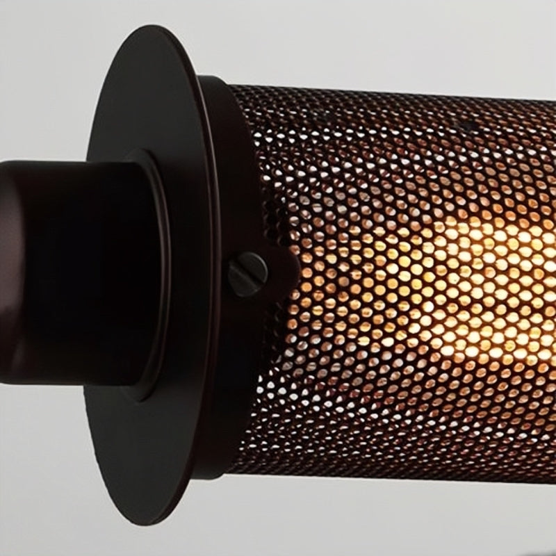 Close view of light through the perforated Rust Sanna shade