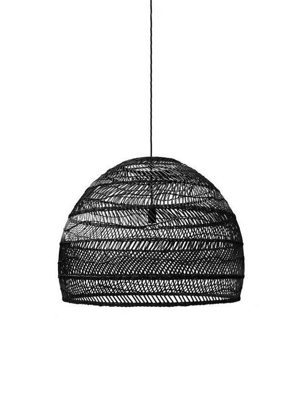 Black low rounded wicker dome shade