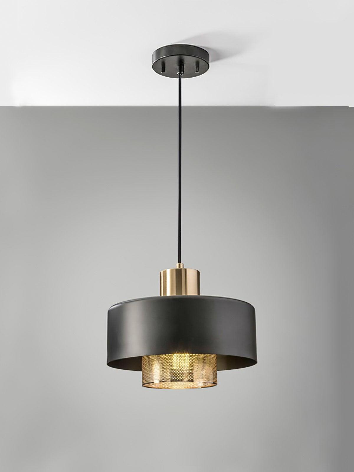 Bradbury pendant with black cable and round canopy in a plain white corner