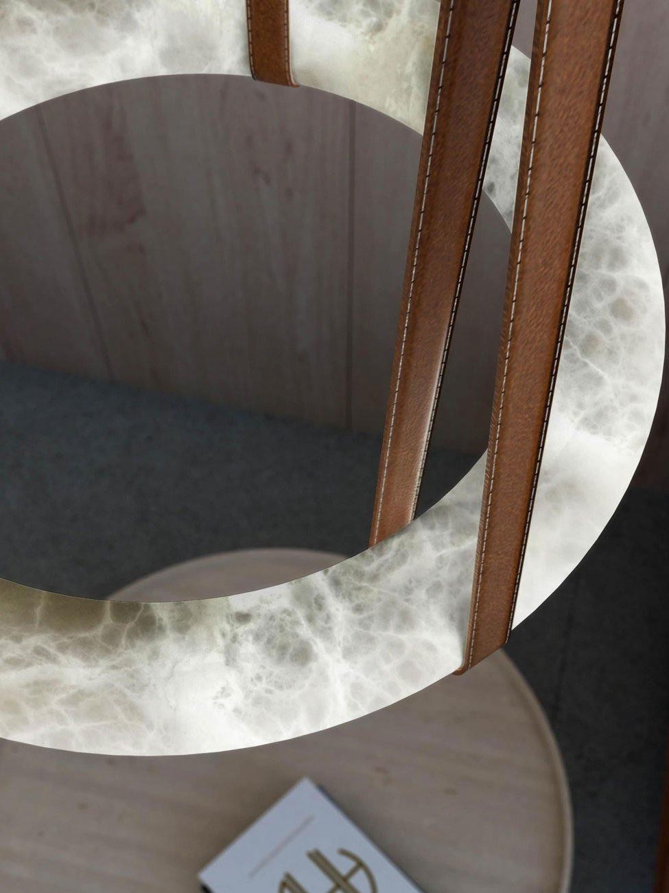 Alabaster pattern and stitched Brown straps close-up