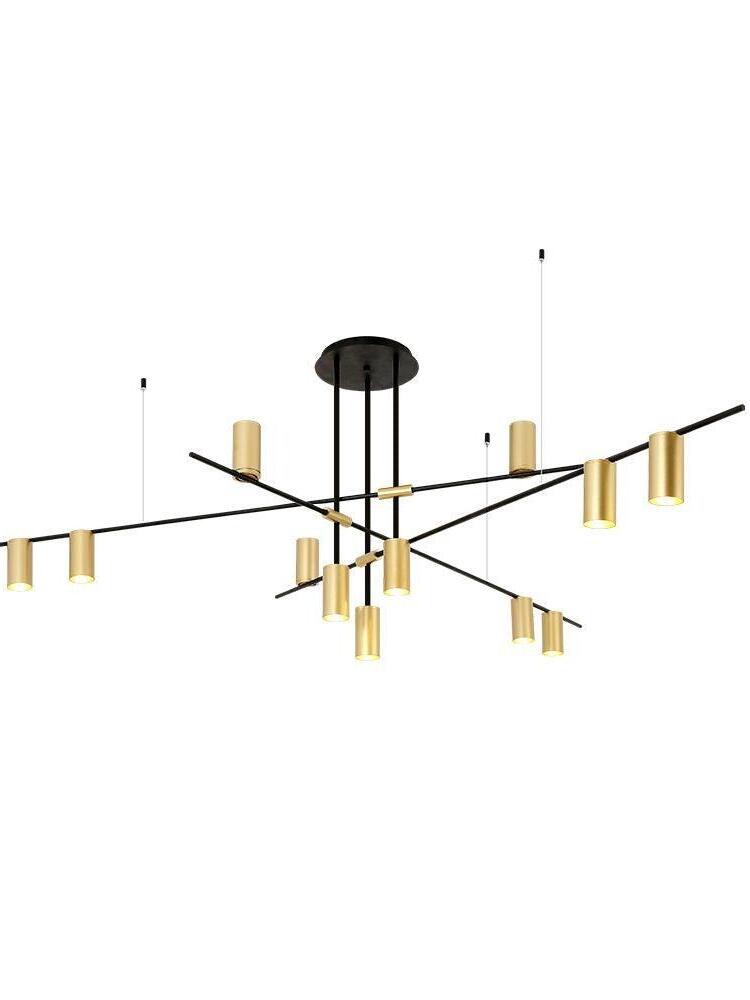Black crossed-bar chandelier with gold-coloured heads
