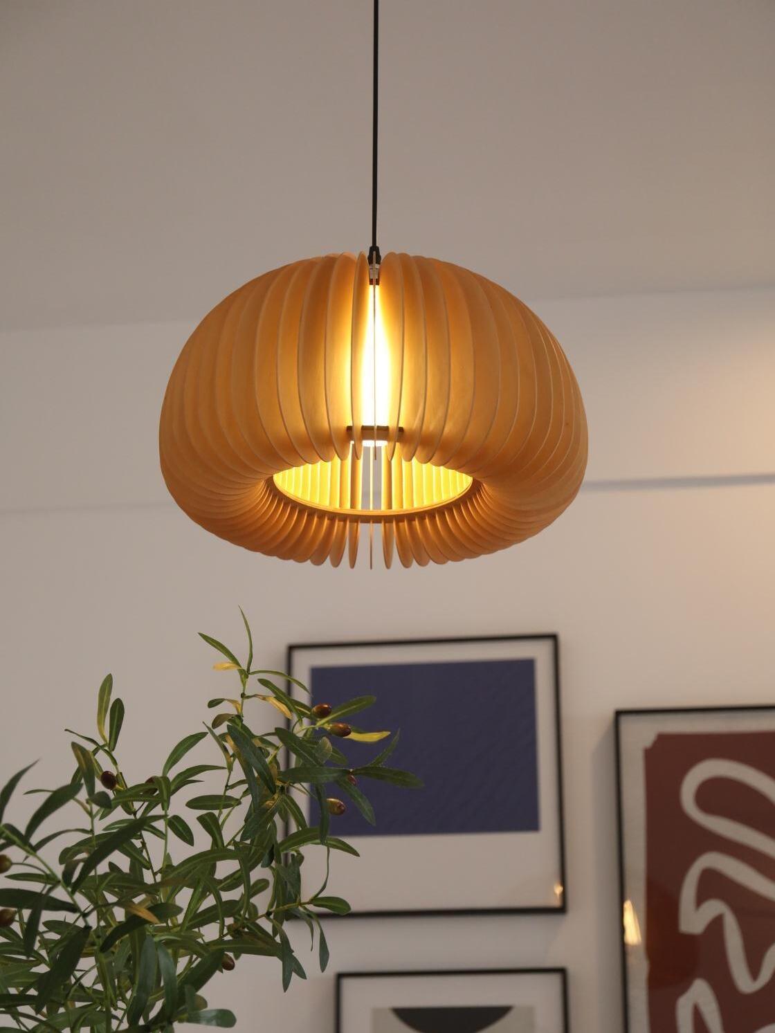 Rustic Wooden Pumpkin LED Pendant Lamp - Cueteks