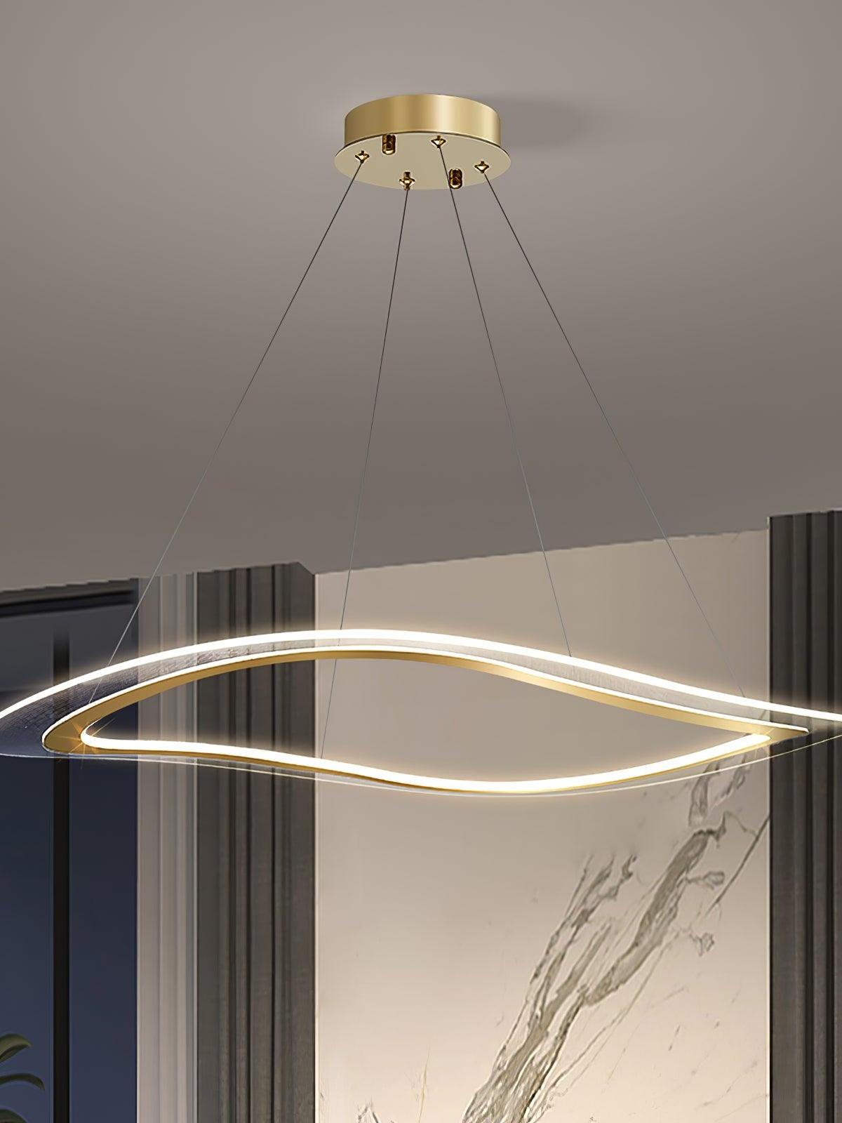 Illuminated wave-shaped loop in a contemporary room