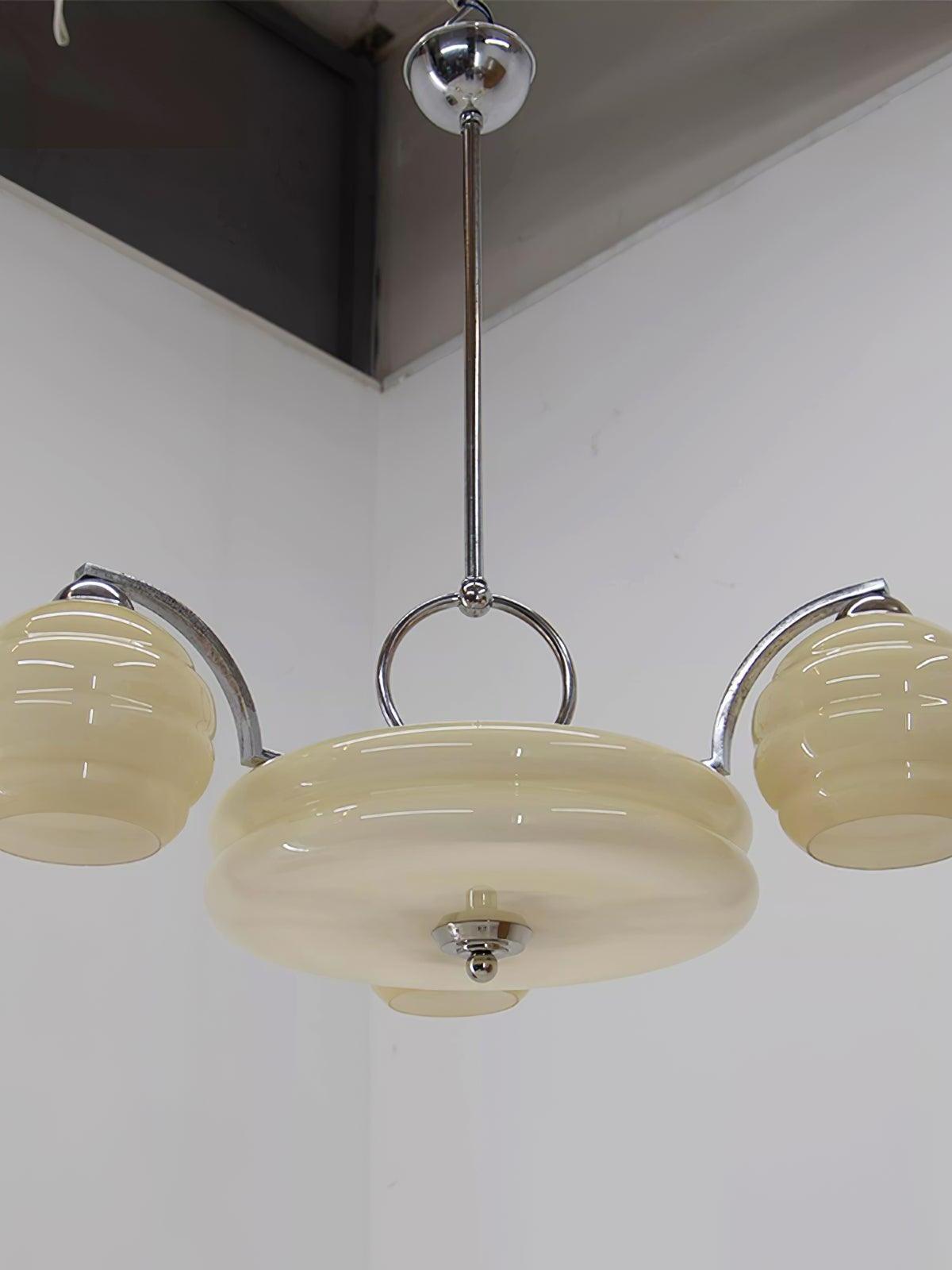 Chrome chandelier viewed from below