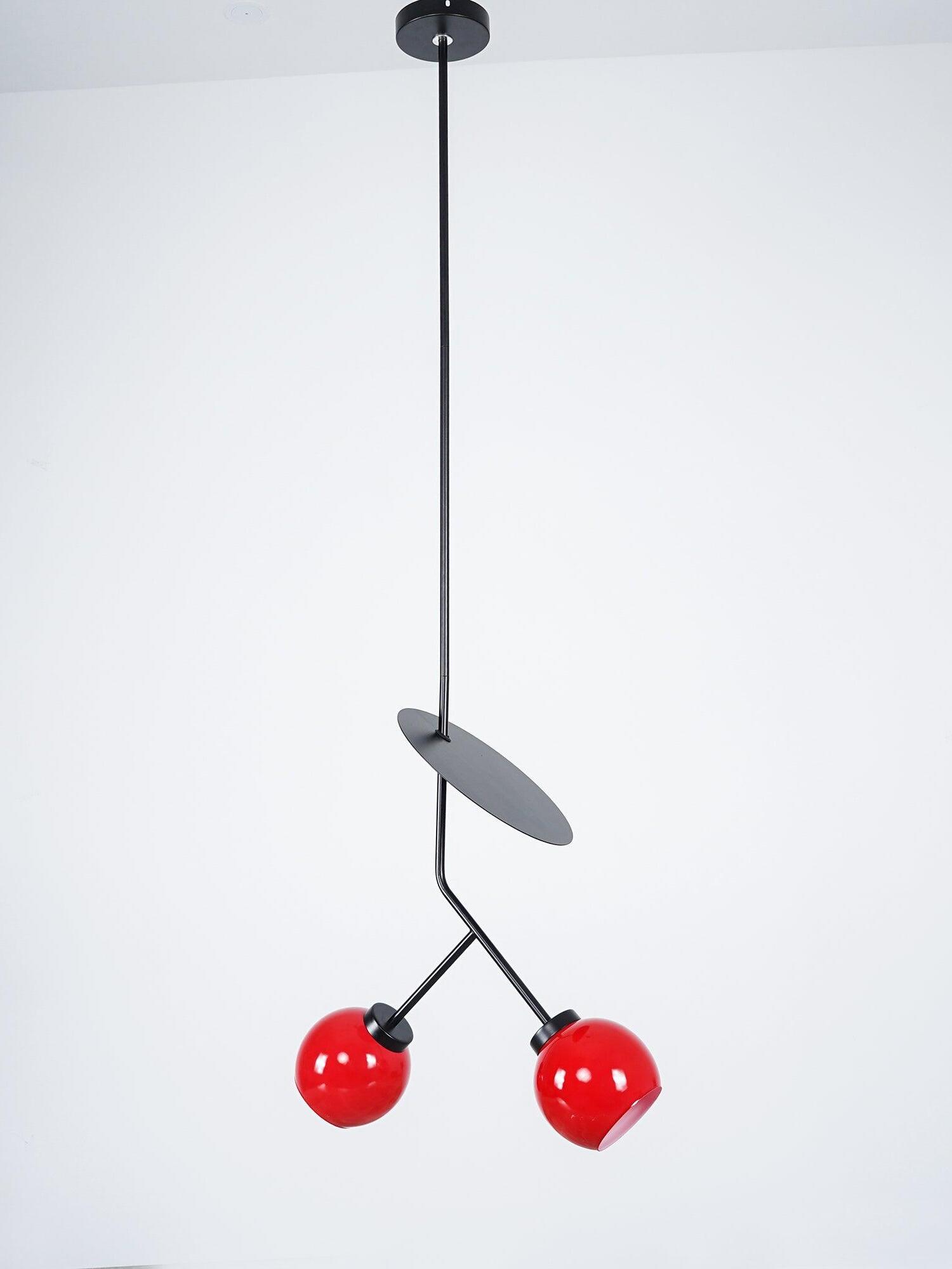 Red double-shade pendant with Black canopy and rod