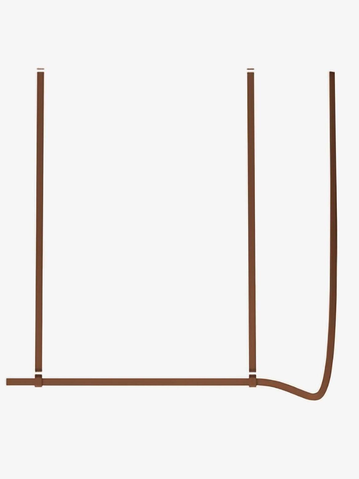 Brown horizontal pendant isolated on white, with two upright straps and a curved belt end rising at the right