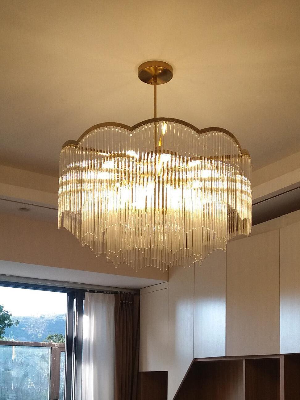 Classic Maria Theresa Multi-layer Glass Strips Chandelier - Cueteks