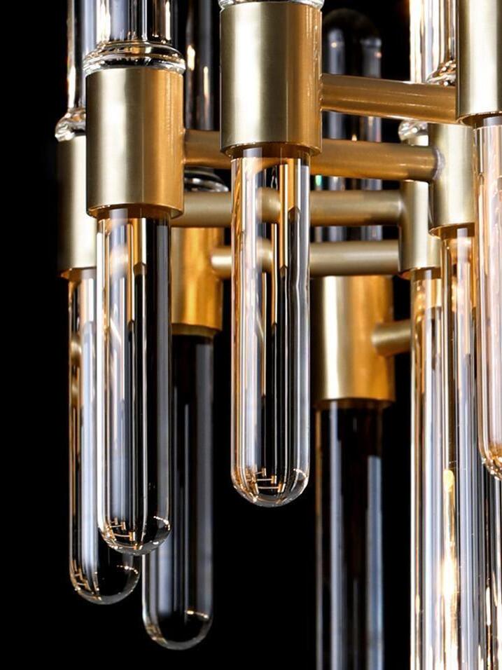 Vintage Antique Brass Stripe Crystal Chandelier - Cueteks