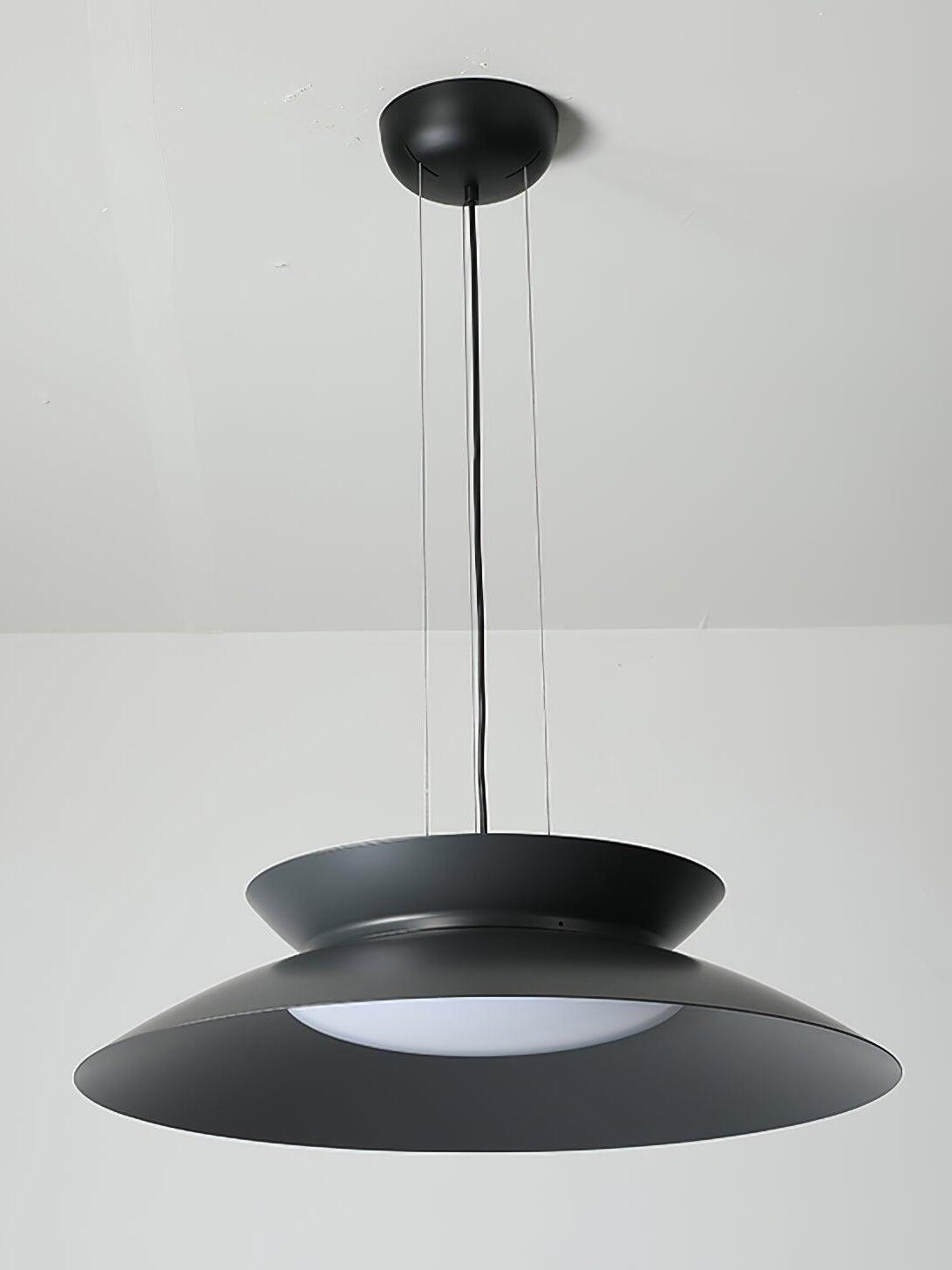 Dark gray Cetra pendant below round ceiling canopy