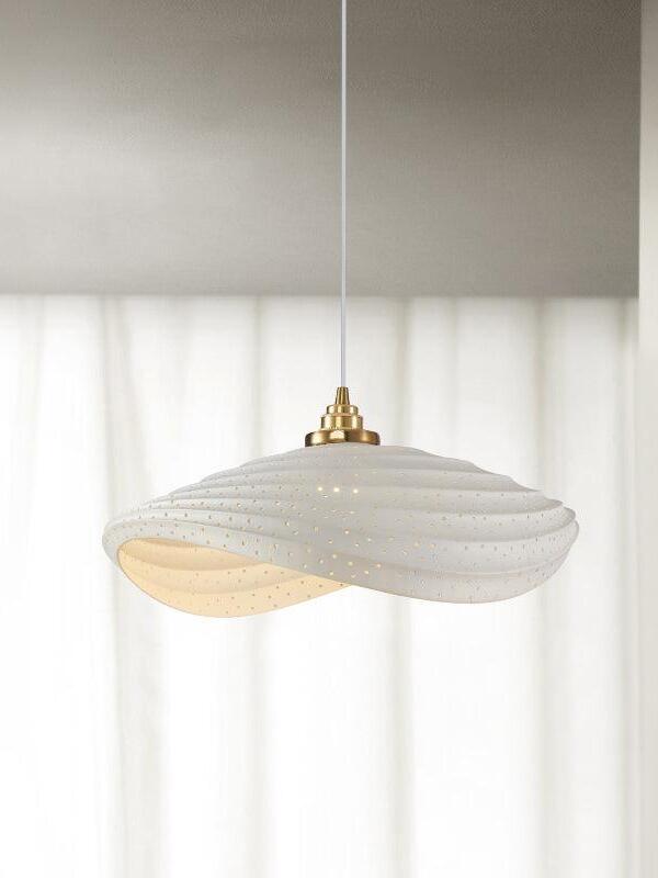 Wide White cutout ribbed pendant with small perforations