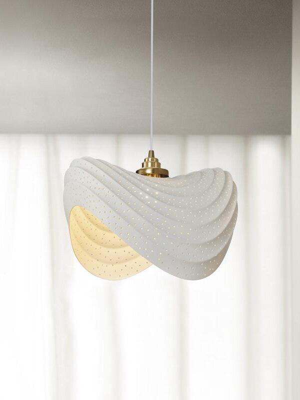 Deeper White cutout pendant with tiny perforations