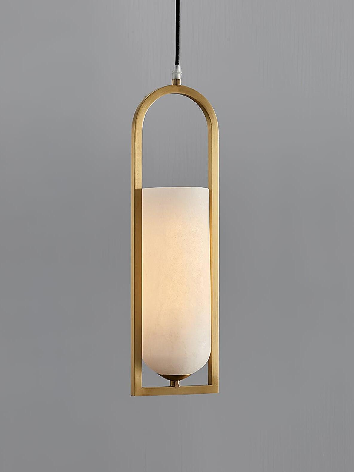 Glowing Melange shade and arched frame with a black suspension cord on a grey background