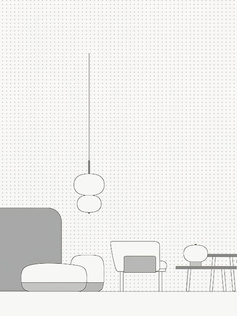 Outline drawing of a two-globe pendant in a room