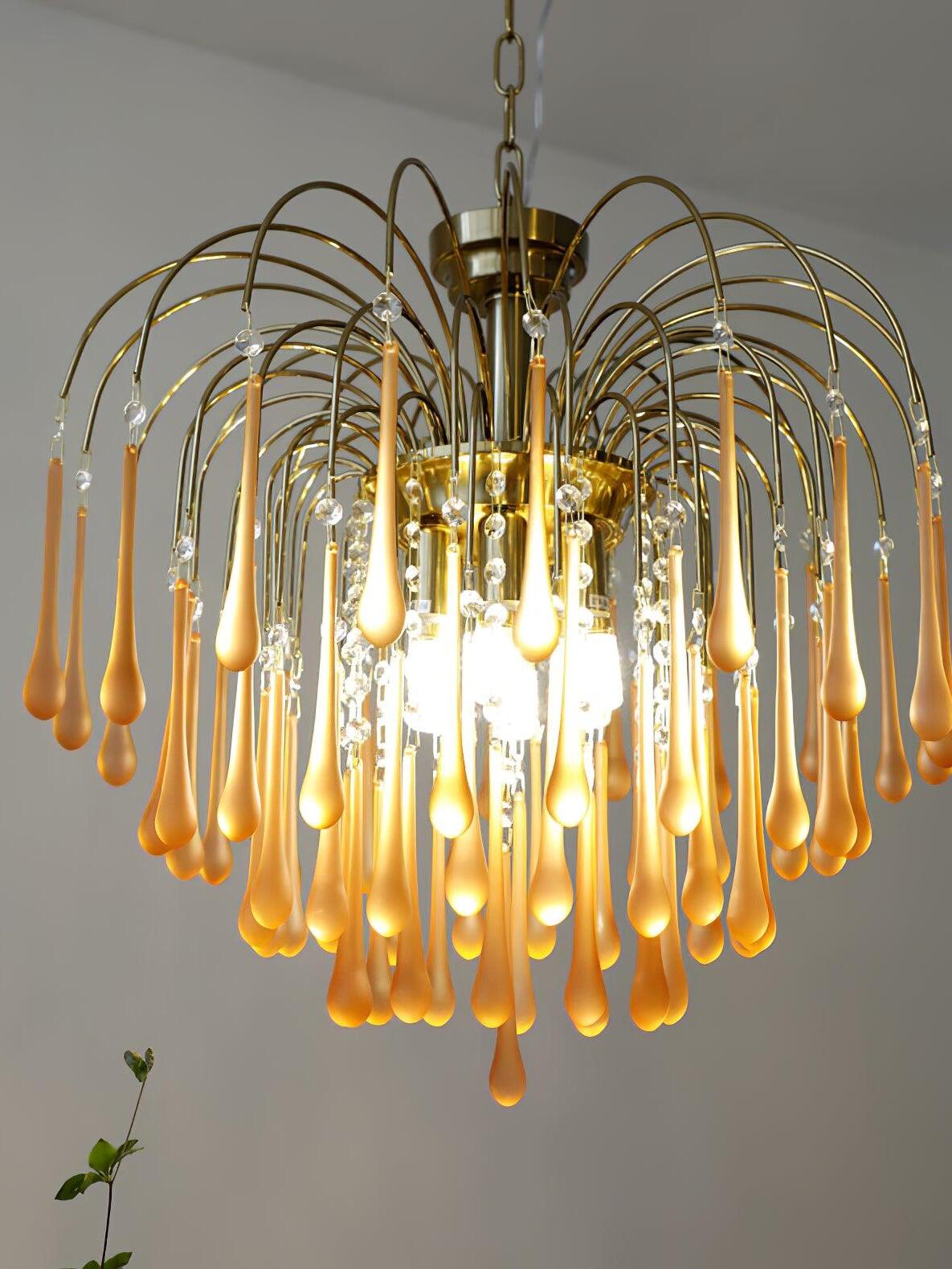 Illuminated amber drops around central bulbs
