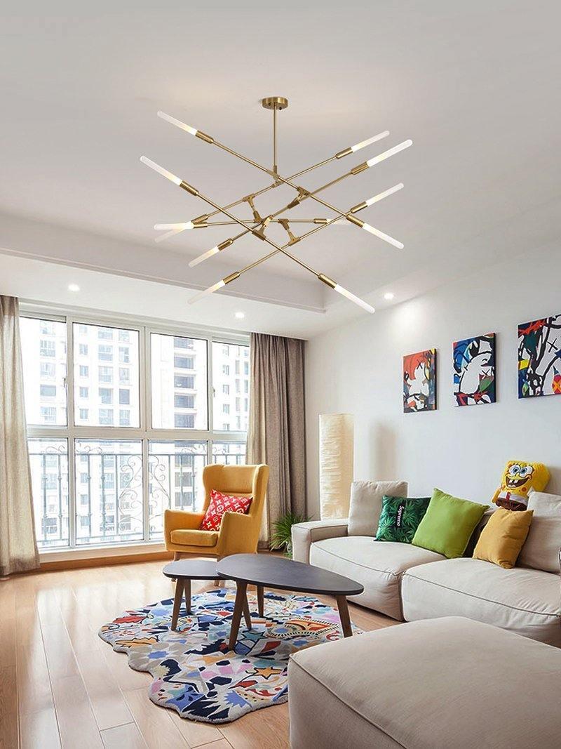 Gold ceiling branches in a colourful living room