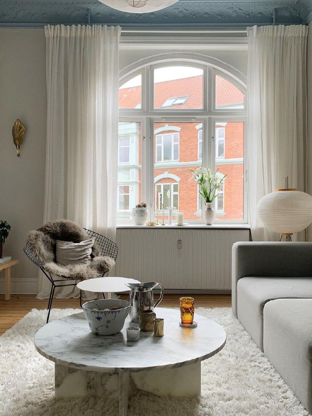 Paper lamp in living room with separate pendant