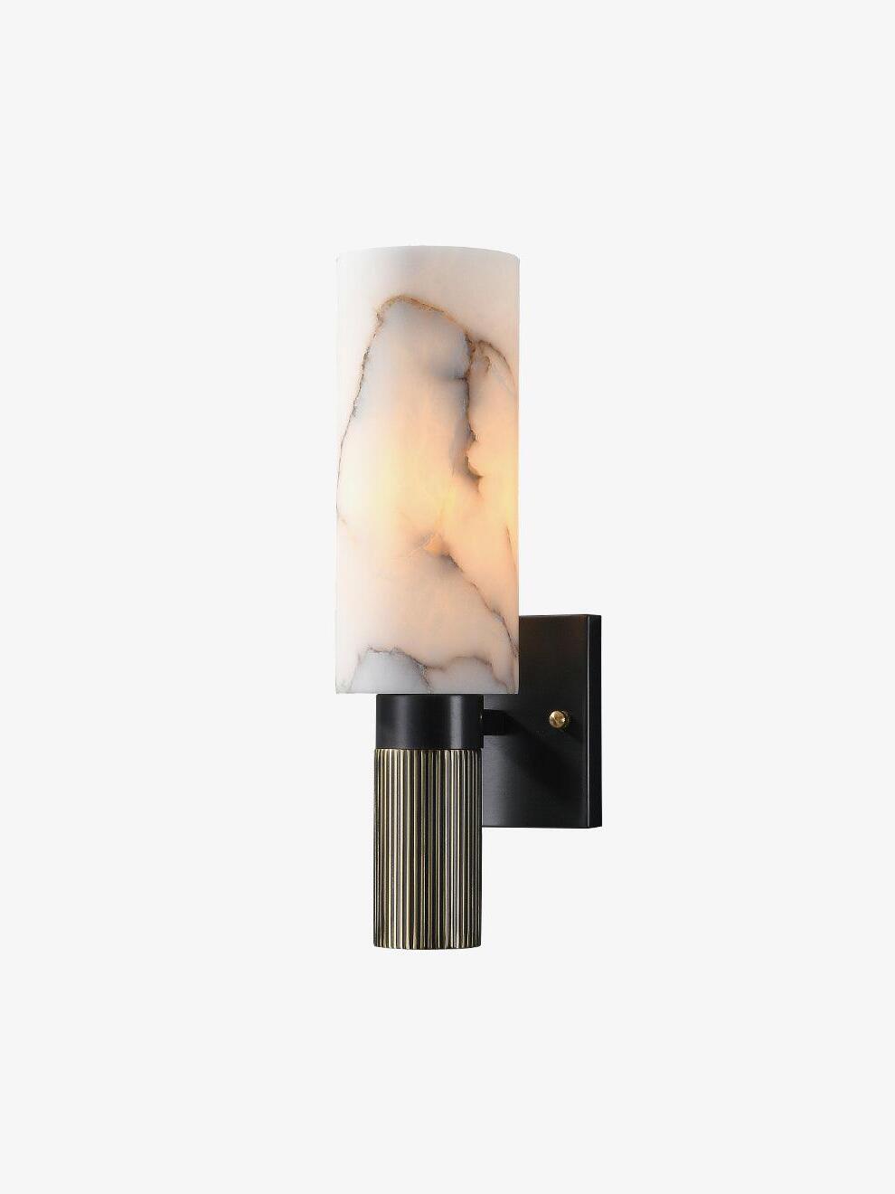 Upright white marble wall light with ribbed metal stem