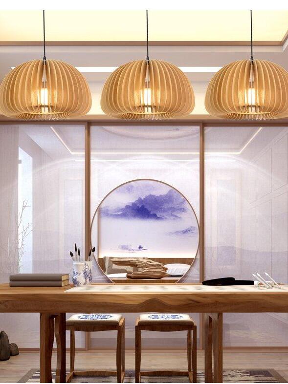 Rustic Wooden Pumpkin LED Pendant Lamp - Cueteks