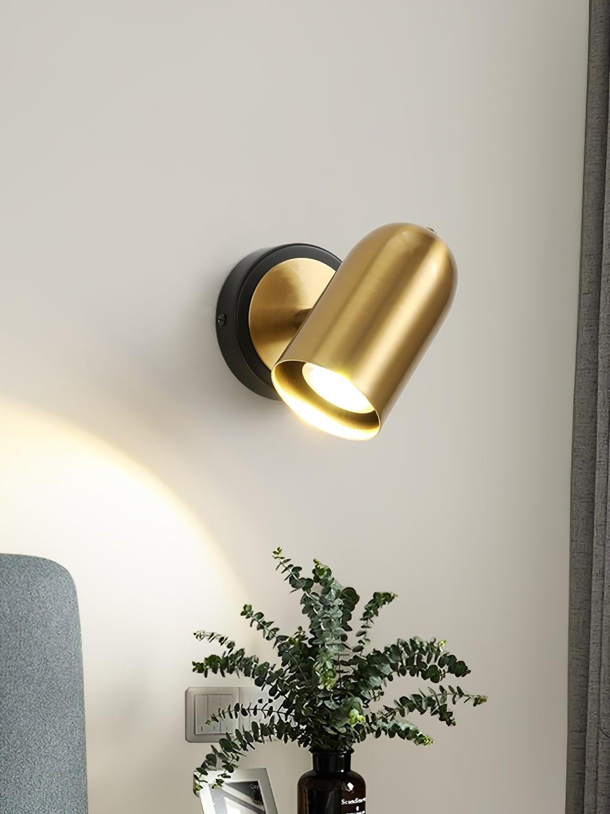 Angled gold wall light near green plant