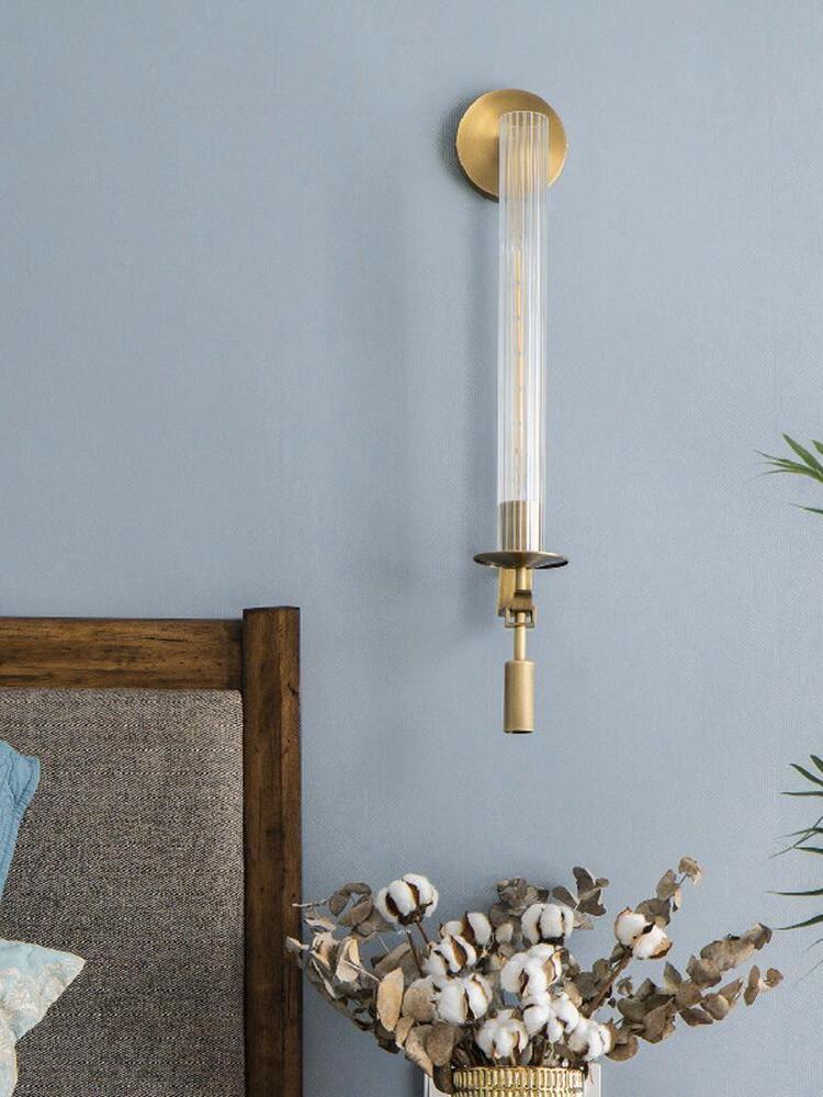Retro Brass Fontanelle Glass Wall Lamp For Bedroom - Cueteks