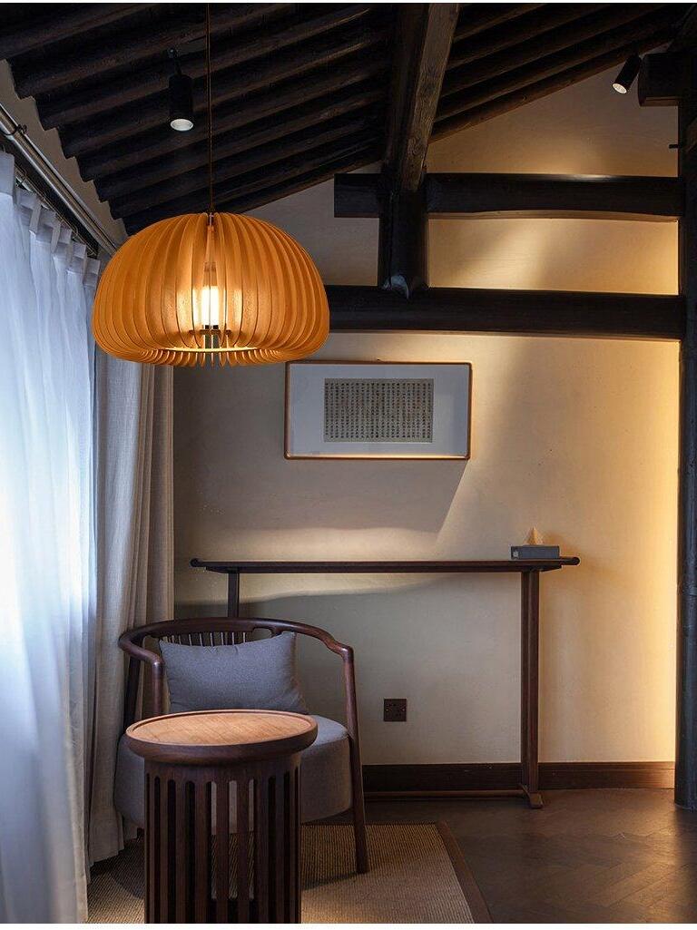 Rustic Wooden Pumpkin LED Pendant Lamp - Cueteks
