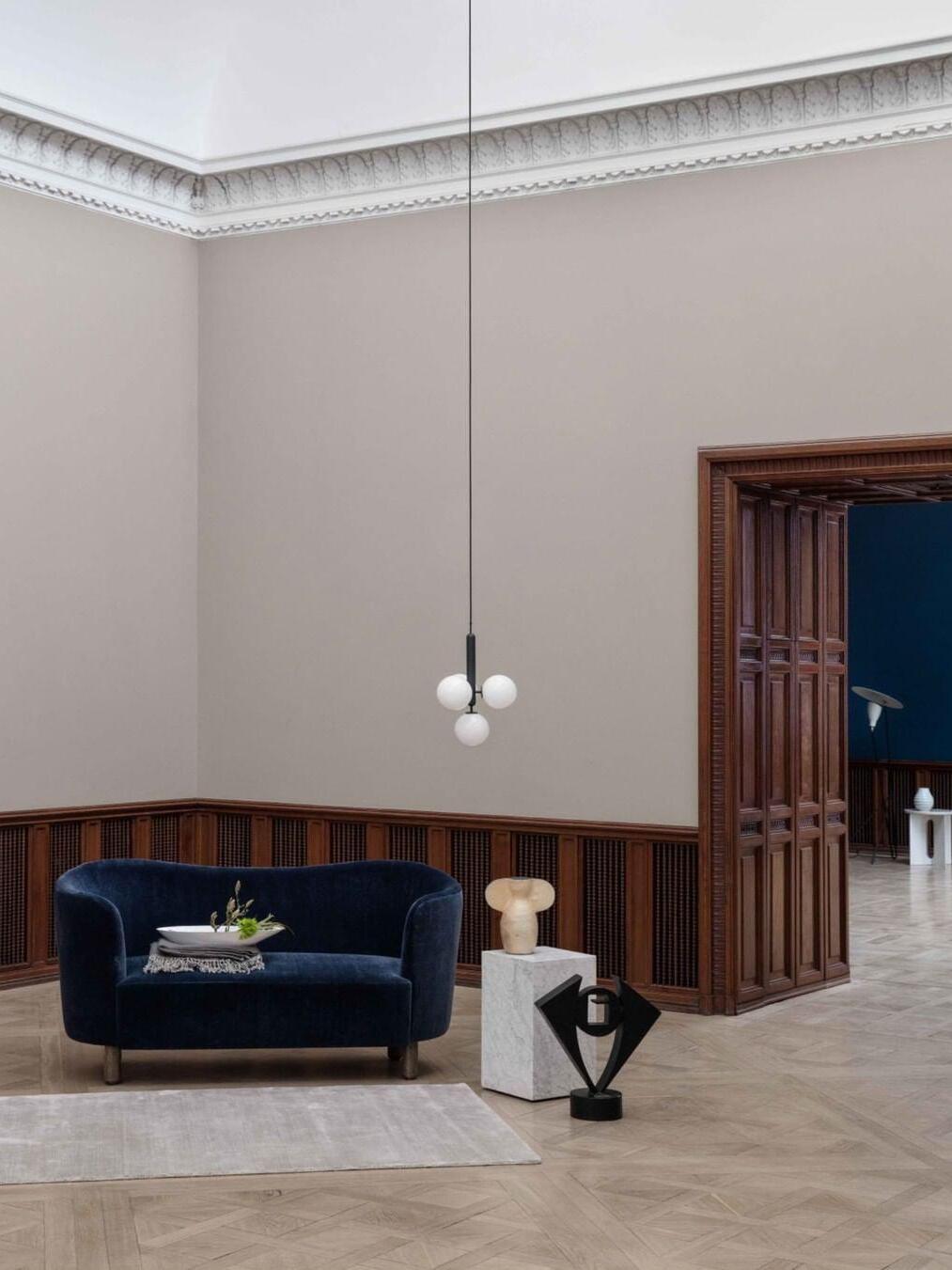 Small white globe cluster in a living room