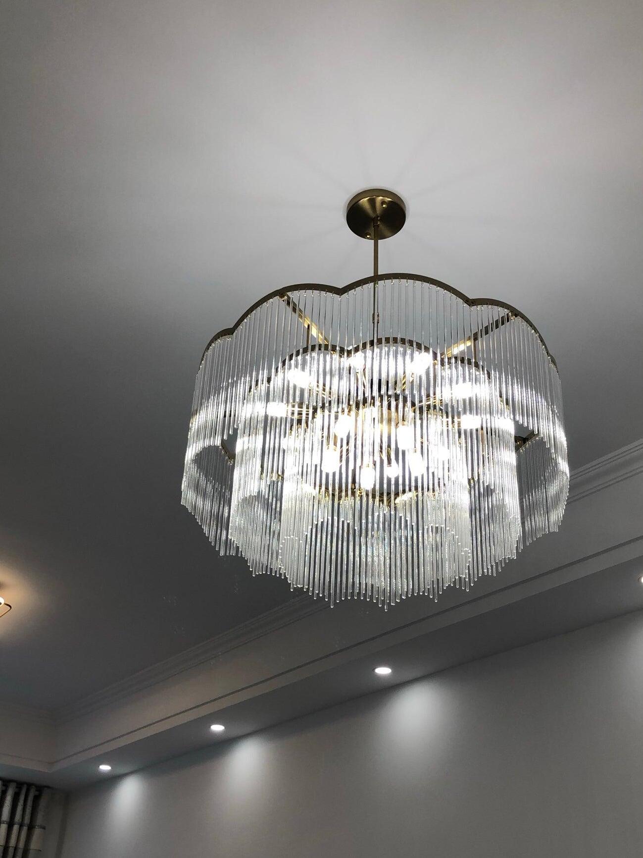 Classic Maria Theresa Multi-layer Glass Strips Chandelier - Cueteks