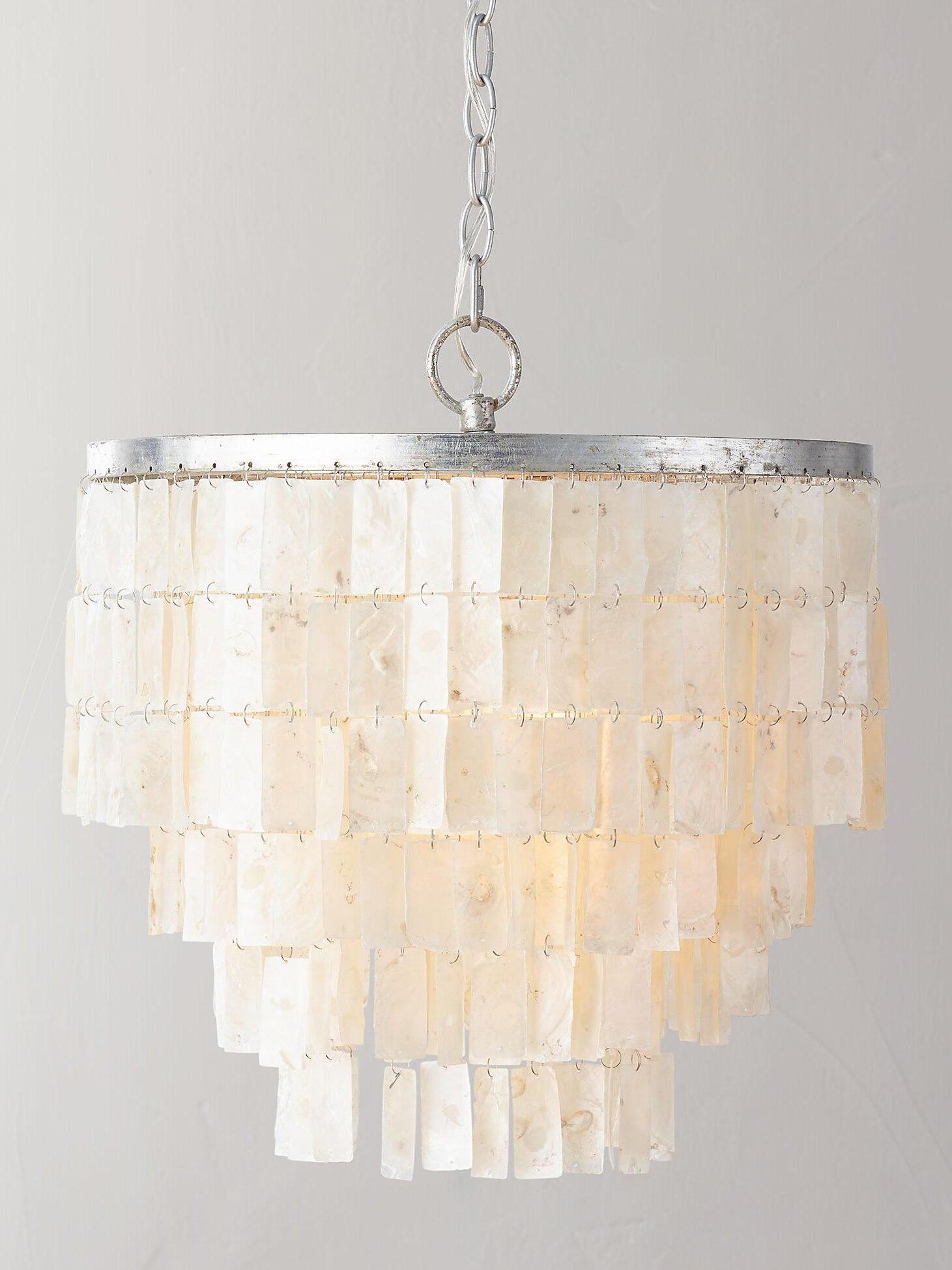 Front detail of the tiered shell shade on the Skye pendant