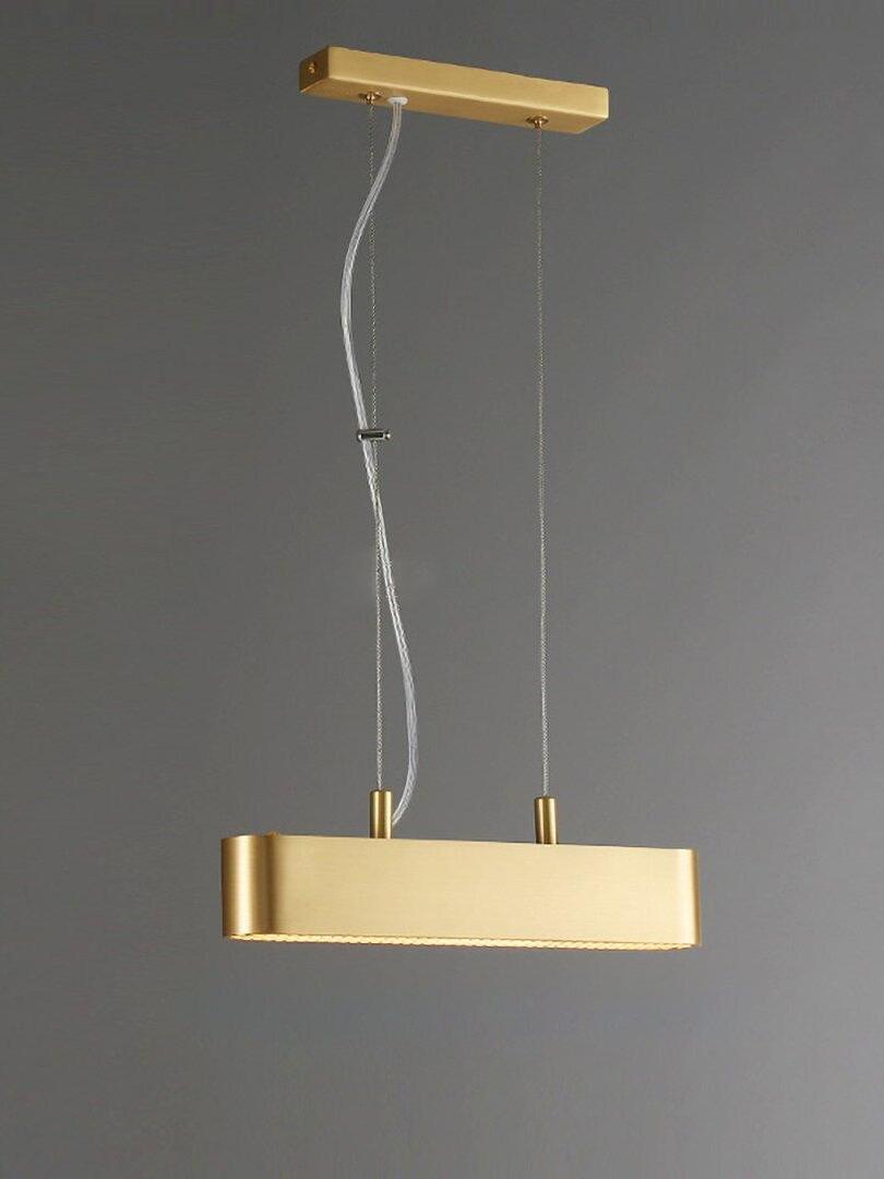 Compact Colt brass housing with a rectangular canopy, two suspension cables and a looping power wire against gray