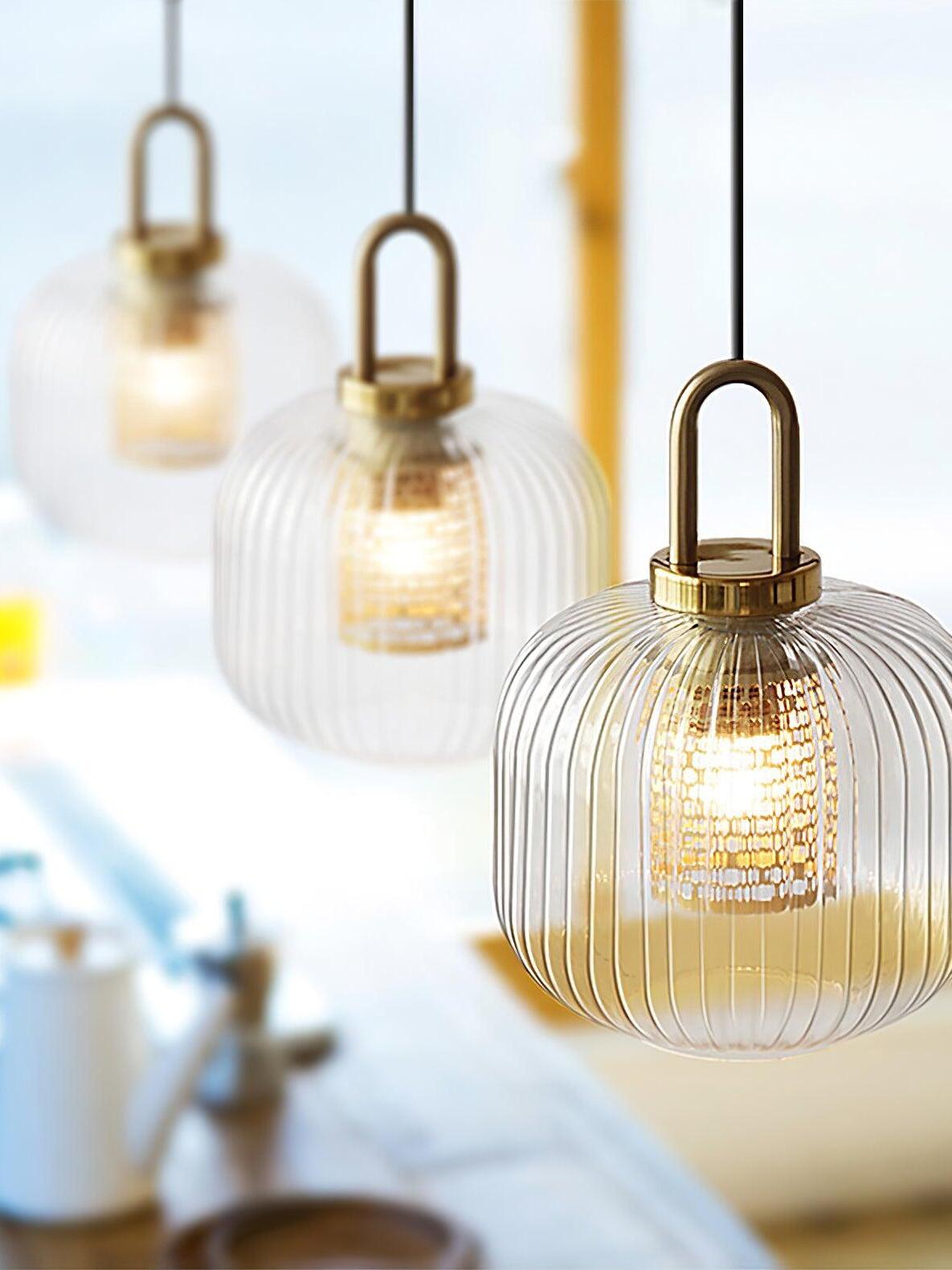 Clear ribbed shades with illuminated inner metal covers