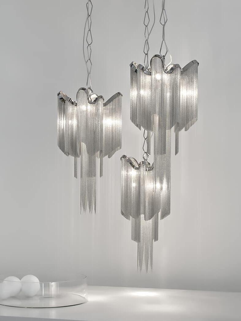 Three small tiered chain fixtures shown together