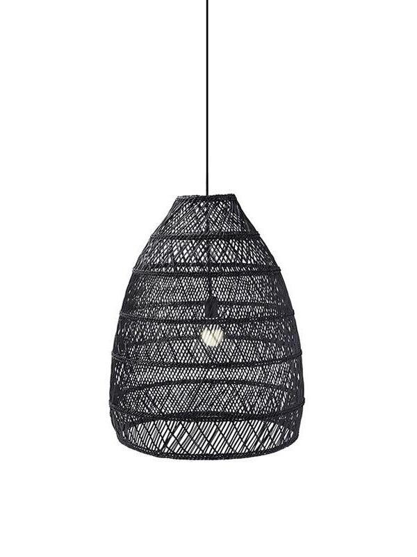 Black elongated wicker basket shade