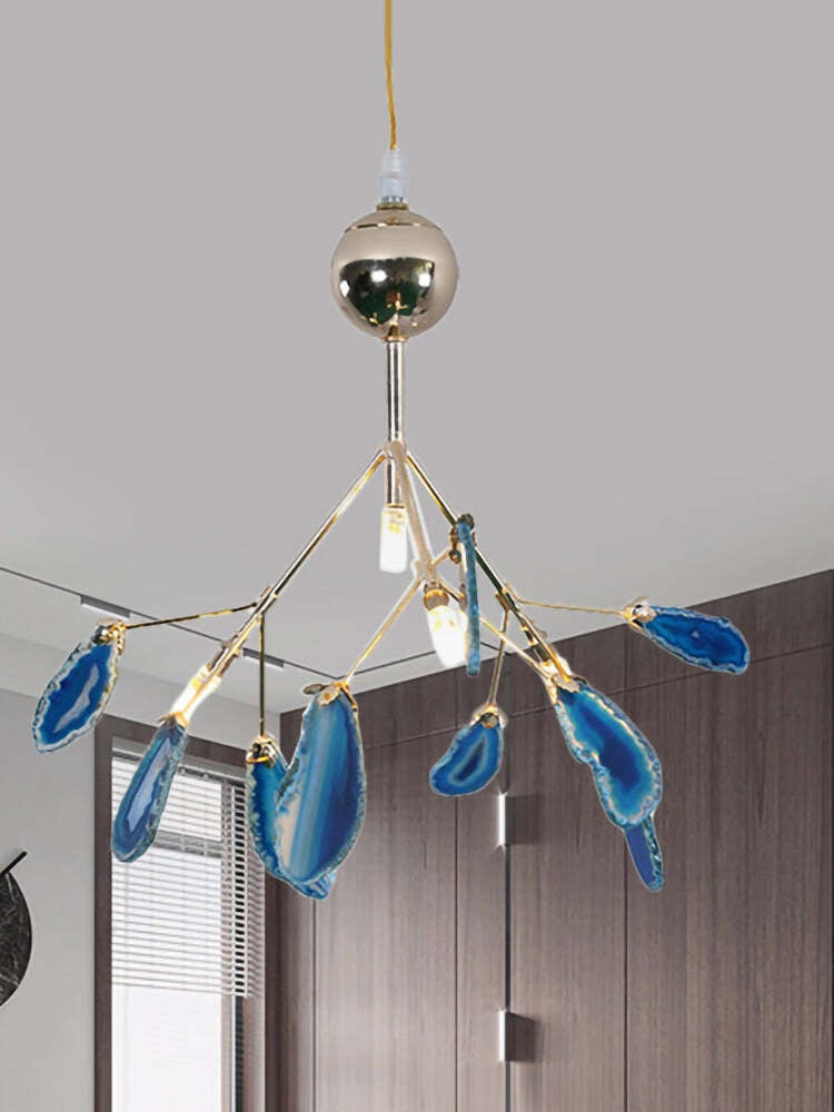 Small branching chandelier with blue stone slices